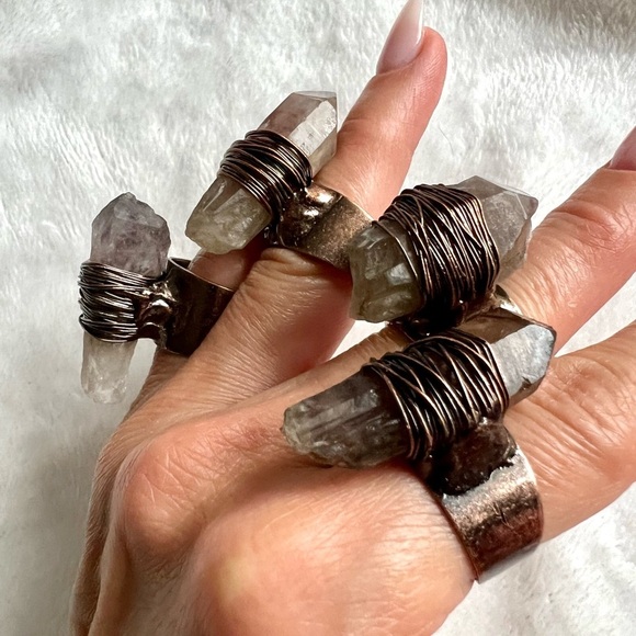 Smoky Quartz Bullet Adjustable Electroplated Ring - Picture 4 of 13
